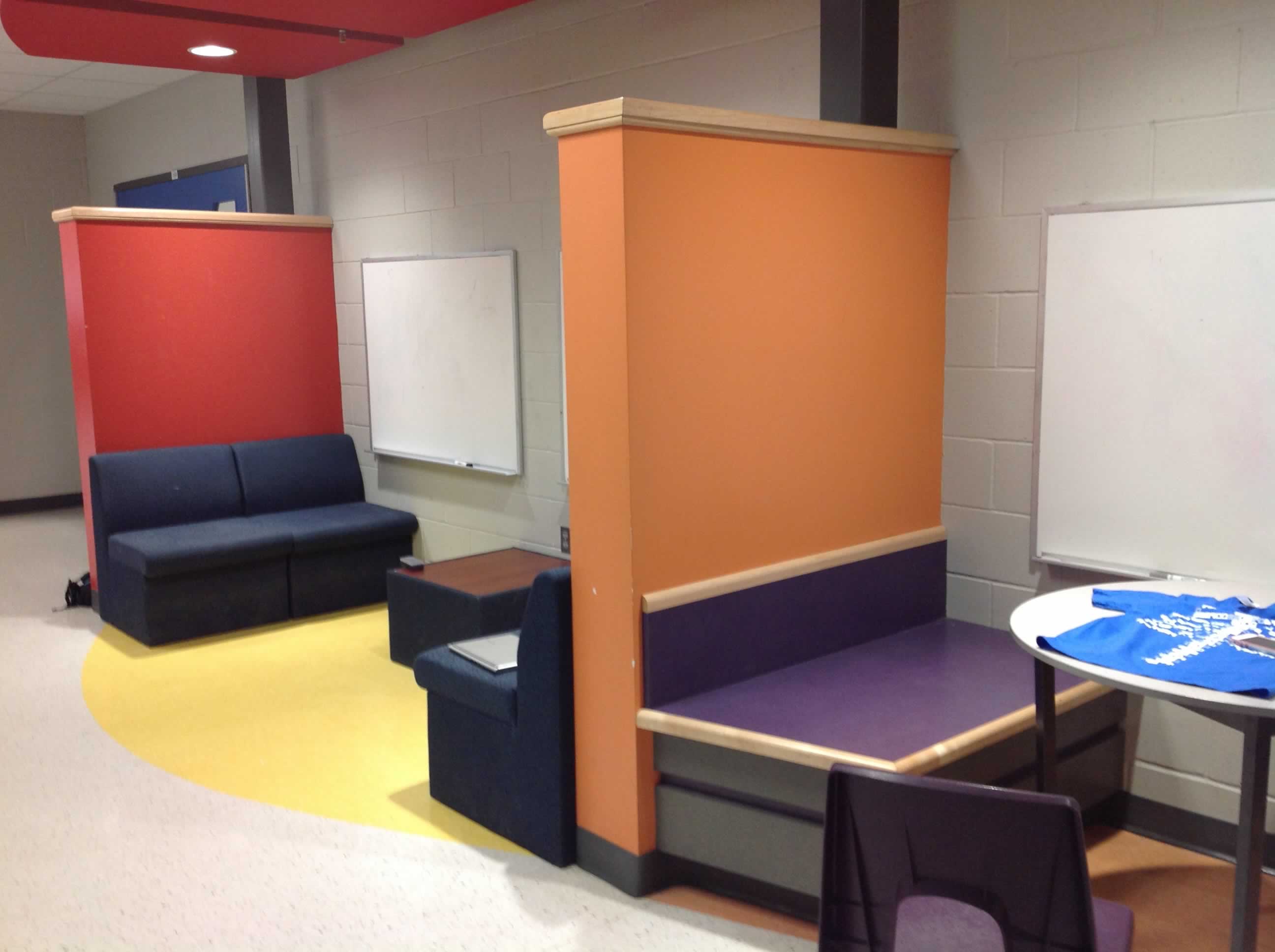 bench seating in a hall in a school